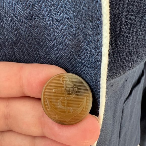 LINEN Talbots Classic Single Button Navy Blue Blazer with Nautical Details 2P - Picture 4 of 6